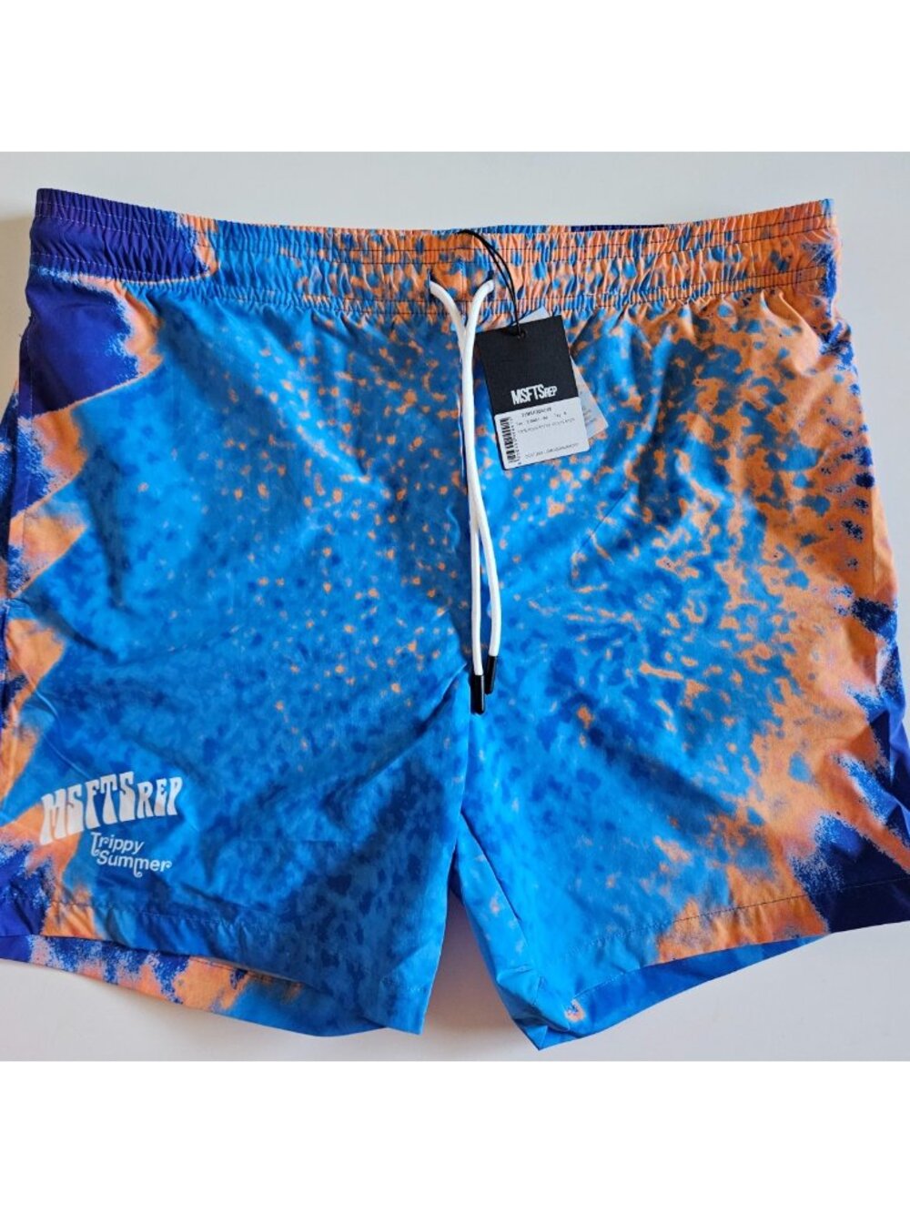 NWT MSFTSrep Trippy Summer Swim Trunks Shorts Blue Orange Men's Small